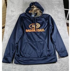 Mossy Oak Hoodie Mens L Blue Camo Line Hood Hunting Sweatshirt Pullover